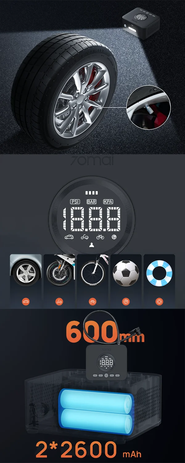 70mai Wireless 2 TP07 nafukuje pneumatiky bez lanek